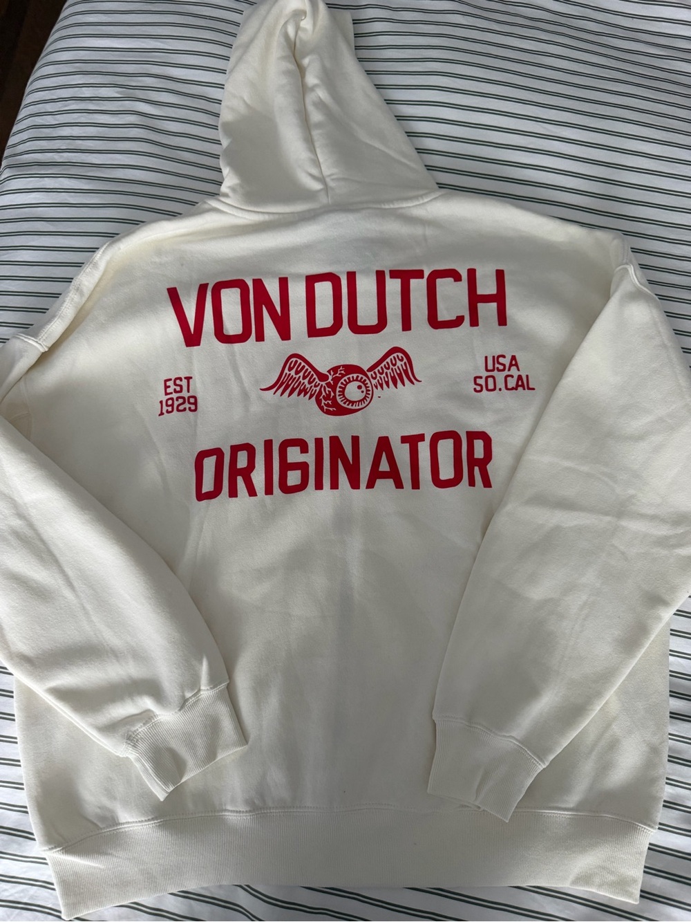 Von Dutch Cream Hoodie with Red Logo Back Print